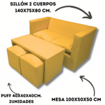 Juego De Living Minimalista Sillón+ Mesa + 2 puff Ecocuero - MAIZ