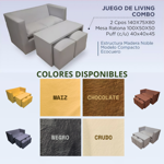 Juego De Living Minimalista Sillón+ Mesa + 2 puff Ecocuero - MAIZ