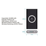 Cargador Portatil Power Bank Doble Inalambrico Qi 10000 Mah - NEGRO