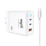 Fuente de alimentación de 1 puerto USB y 2 PD port 65W con cable usb C NISUTA - NSFU65U2QC 