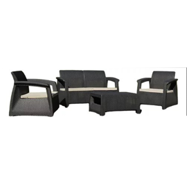 Set Mesa Y Sillones Plástic Negro Ratan Romaset2gr