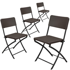 Combo 4 Sillas Plegables Ratán Marrón Exterior