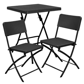 Combo Mesa Ratán Negro + 2 Sillas Plegables