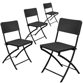 Combo 4 Sillas Plegables Ratán Negro Exterior
