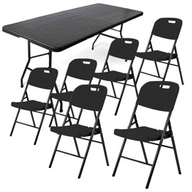 Combo Mesa Plegable 180Cm + 6 Sillas  Negro