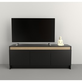 Rack Mesa De Tv Melamina 3 Puertas 1,35M Negro Con O...