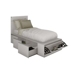 Cama Pro 1 Plaza Con 3 Cajones Y 1 Zapatero Blanca