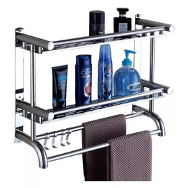 Organizador De Baño Dos Estantes Toallero Acero Inox...