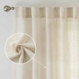 Cortinas De Lino Natural, 254 Cm De Largo, Semitran...