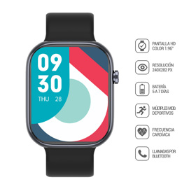 Smartwatch Venecia Negro Cuadrado Llamadas Bluetoot...