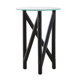 Mesa Baja Rave Ratona Con Patas De Madera Y Vidrio T...