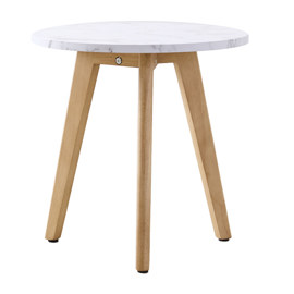 Mesa Baja Ratona Fly Símil Mármol Patas De Madera 4...