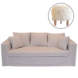 Sillon 3 Cuerpos Rio Tussor + Banqueta De Piel
