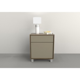 Mesa De Luz Minimal 1 Puerta 1 Cajon Nogal Con Gris
