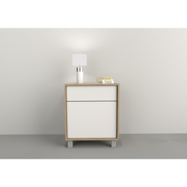Mesa De Luz Minimal 1 Puerta 1 Cajon Olmo Con Everes...