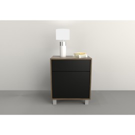 Mesa De Luz Minimal 1 Puerta 1 Cajon Nogal Con Negro