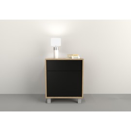 Mesa De Luz Minimal 1 Puerta 1 Cajon Olmo Con Negro