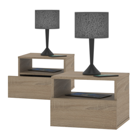 Combo 2 Mesa De Luz Flotante Con Cajon Roble Mlf040R...