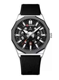 Reloj Curren 8437 Caja Plateada Fondo Negro Bisel Ne...