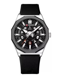 Reloj Curren 8437 Caja Plateada Fondo Negro Bisel Ne...