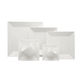 Juego Vajilla X42 Porcelana Cuadrado Blanco