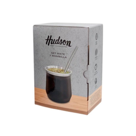 Set En Caja Mate/Bombilla Vaso Acero Negro