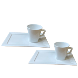Rectangular Blanco Set X2 Tazas De Te Con Plato 200...