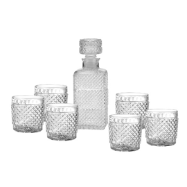 Juego X7 Pzas Decantador C/ Tapa Y 6 Vasos Vidrio  W...
