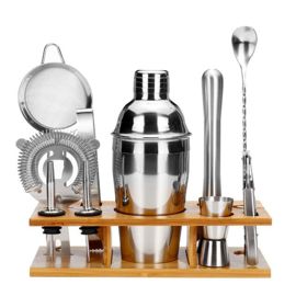Coctelera Acero Inox Kit Bar Estante De Madera 11 Pi...