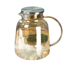Jarra De Vidrio Ambar Agua Jugo Con Tapa Acero Y Asa...