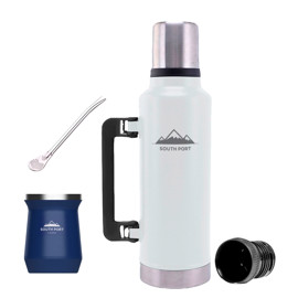 Kit De Termo Blanco De 1.3 Litros, Mate Azul Y Bombi...