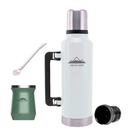 Kit De Termo Blanco 1.3 Litros, Mate Verde Y Bombill...