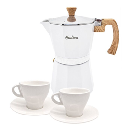 Set Cafetera Italiana + 2 Platos + 2 Pocillos Cerámi...