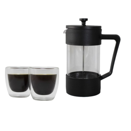 Set Cafetera Con Émbolo 1L+2 Tazas Café Térmicas Vid...
