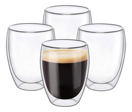 Kit X4 Taza De Vidrio Doble Pared Térmico 350Ml