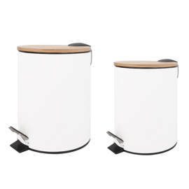 Set Tachos De Basura 12 Y 3Lts Blanco Con Bambu
