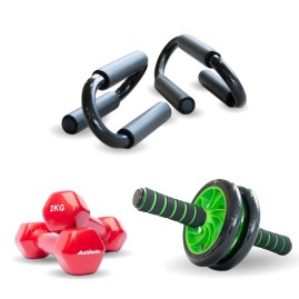 Kit Set Rueda Abdominal Mancuernas Push Up Fitness