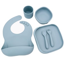 Set De Alimentación Bebes Gris Silicona Completo