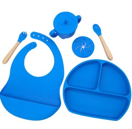 Set Alimentacion Bebe Silicona Completo Plato Tripl...