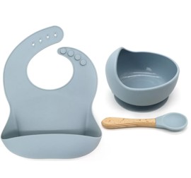 Set De Alimentación Para Bebes Silicona Gris