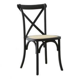 Silla Cross De Madera Asiento Esterilla De Rattan Premium Negro