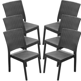 Juego De 6 Silla De Plastico Negro Reforzadas Sin Apoyabrazos Simil Rattan