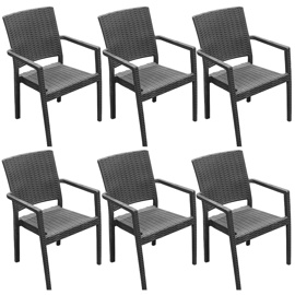 Juego De 6 Sillon De Plastico Negro Reforzadas Con Apoyabrazos Simil Rattan