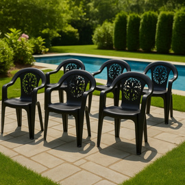 Juego 6 Sillas De Plastico Jardin Reforzadas Con Apo...