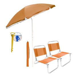 Combo Playa 2 Reposeras 90Kg Sombrilla 180 Uv Eco Ti...