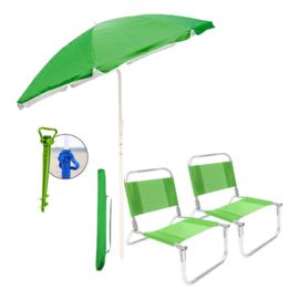 Combo Playa 2 Reposeras 90Kg Sombrilla 180 Uv Eco Ti...