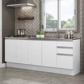 Bajo Mesada Glamy 4 Puertas 3 Cajones 200Cm Sin Bac...