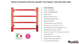 Toallero Calefactor Eléctrico Caro Bagno 4 60W Rojo