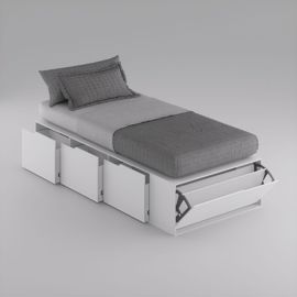 Cama Box 1 Plaza Con 3 Cajones Y 1 Zapatero Blanco