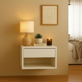 Mesa De Luz Flotante Con 1 Cajón Minimalista Moderna...